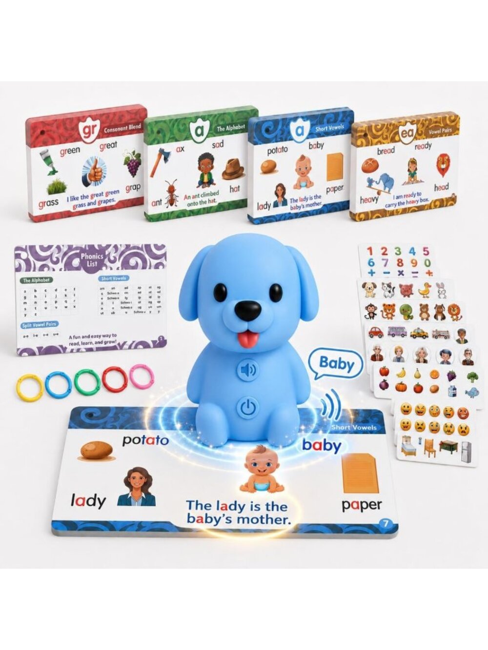 Interactive Phonics Learning Toy for Kids, 148 Pages & 90 Stickers, Ages 3-8